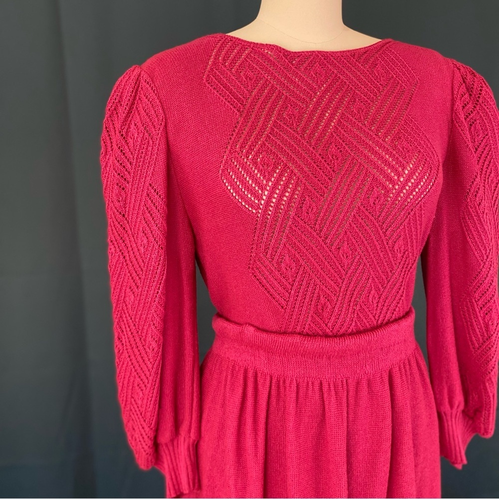 Vintage 70s Pink Bishop Sleeve Sweater & Skirt Set - Picture 4 of 4